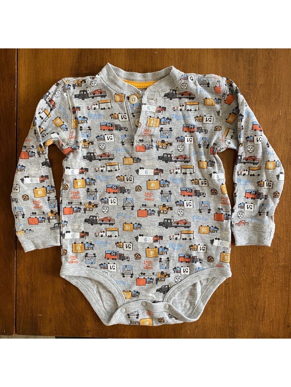 OSH KOSH B'GOSH BIG TRUCK OVER AND OUT ONE PIECE BODYSUIT Long Sleeves BOYS 24m